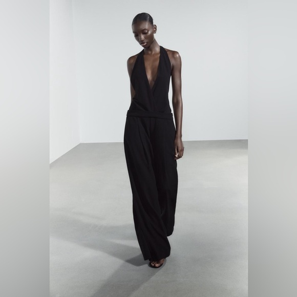 Zara Black Deep V-Neck Jumpsuit - Picture 1 of 7